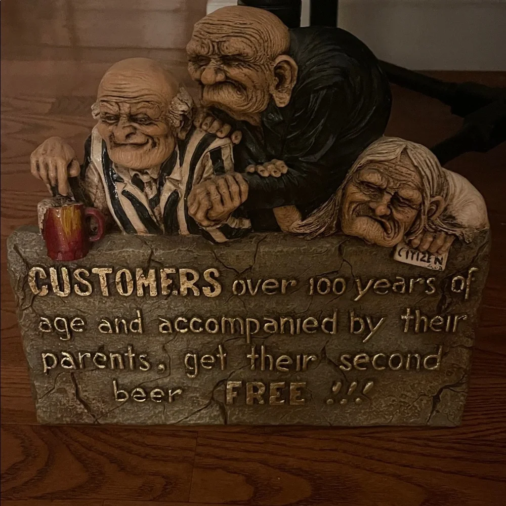 Humorous Beer Sign with Elderly Figures